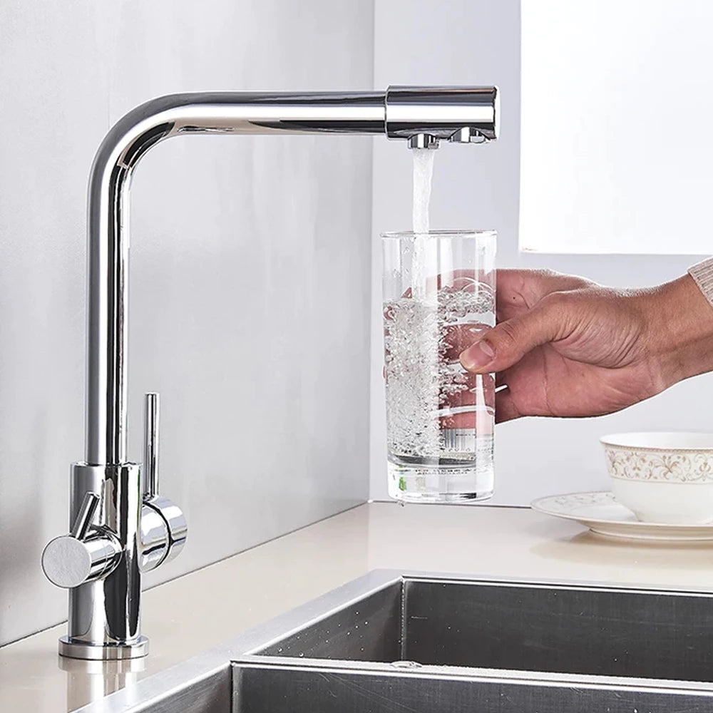Torneira Gourmet para Cozinha com Filtro Duplo Comando Giratória